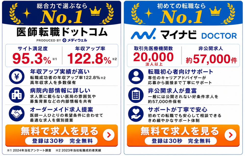 医師転職ドットコムとマイナビDOCTORのおすすめ比較